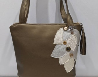 Vegane Ledertasche mit Reißverschluss, Abendtasche Handarbeit, Metallic Schultertasche, Große Tragetasche, Abendtasche, Vegane Tasche Crossbody Bag