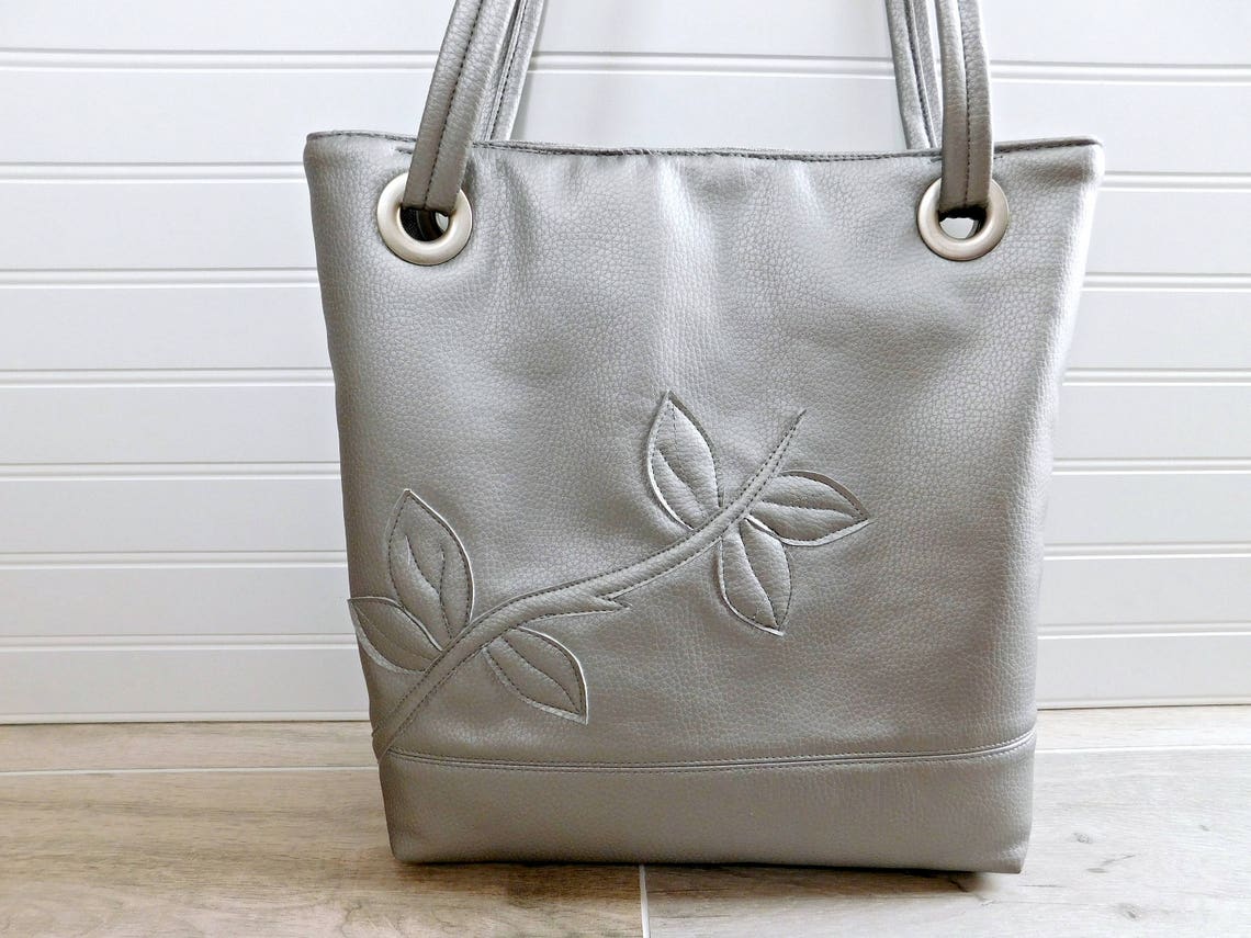 Silver Handbag Grey Handbag Silver Tote Bag with Pockets Etsy
