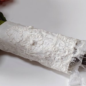 Wedding Flower Wrap, Bouquet Wraps from Wedding Gown, Ring Pillows from Dress, Wedding Garters, Handkerchief for Brides Purse Clutch Bag image 9