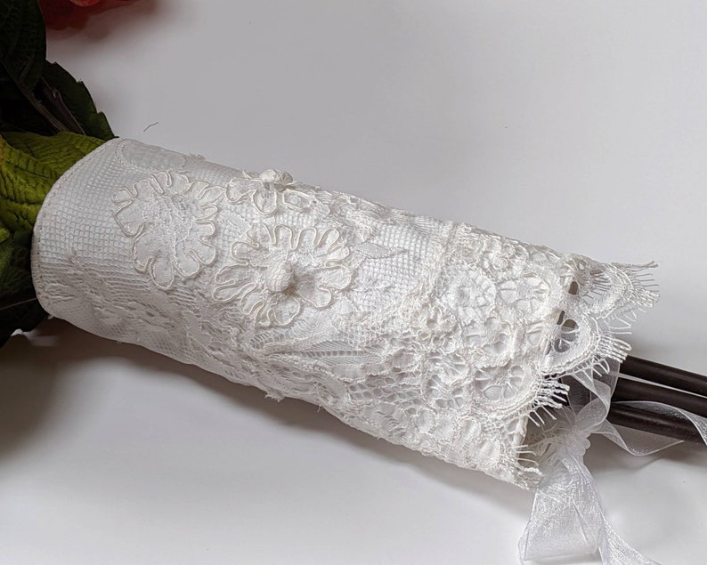 Wedding Flower Wrap, Bouquet Wraps from Wedding Gown, Ring Pillows from Dress, Wedding Garters, Handkerchief for Brides Purse Clutch Bag image 9