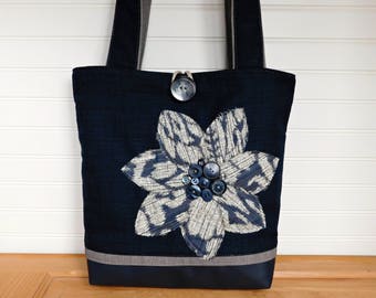 Large Tote Bag for Work Bag for Women, Navy Handbag Tote with Zipper, Blue Handbag, Navy Bag, Women Shoulder Tote,  Vegan Faux Leather Bag