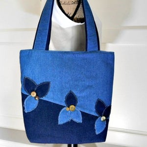 Denim Handbag for Women Work Bag, Denim Bag, Denim Shoulder Bag, Bucket Bag Tote, Denim Tote Bag with Pockets, Laptop Tote, Crossbody Bag