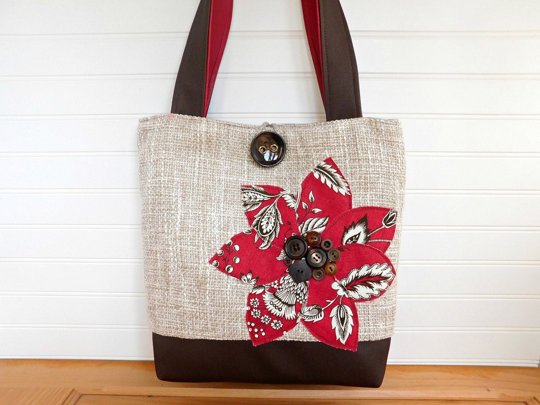 Canvas Tote Bag With Pockets Work Bag for Women Red Handbag - Etsy