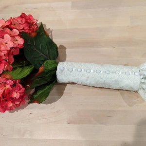 Wedding flower bouquet wrap for Bride, Bridal Bouquet Wrap, Upcycle Mom's dress, Bouquet Holder, Repurpose Wedding Dress Flower Wrap image 2