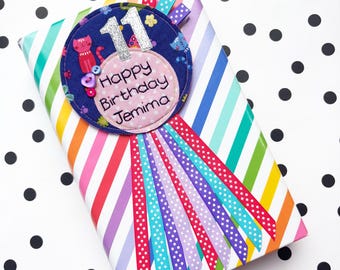 Personalised Cat Birthday Rosette Badge: Keepsake Pin for Cat Lovers