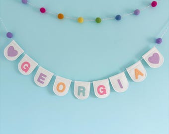 Pastel Felt Name Bunting: Personalised Nursery Garland