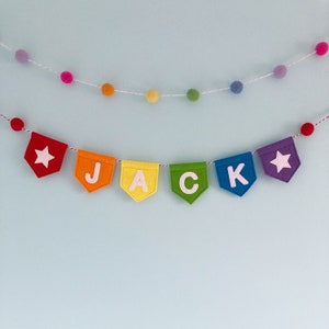 Rainbow Personalised Name Bunting Banner, Name Garland, Childrens Bedroom Decor, Bedroom Bunting, Name Bunting for Nursery