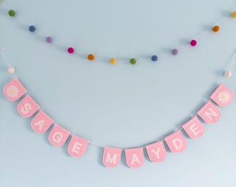 Personalised Blush Pink Felt Bunting: Daisy and Cream Nursery Decor