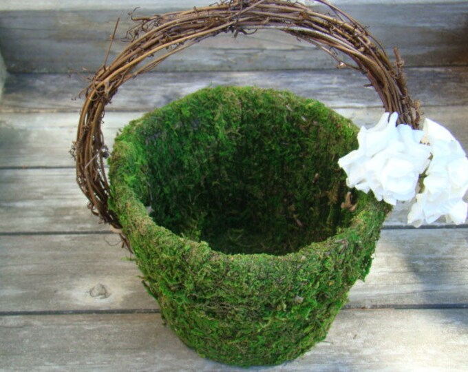 Moss Flower Girl Basket Rustic Wedding Fairy Wedding Etsy