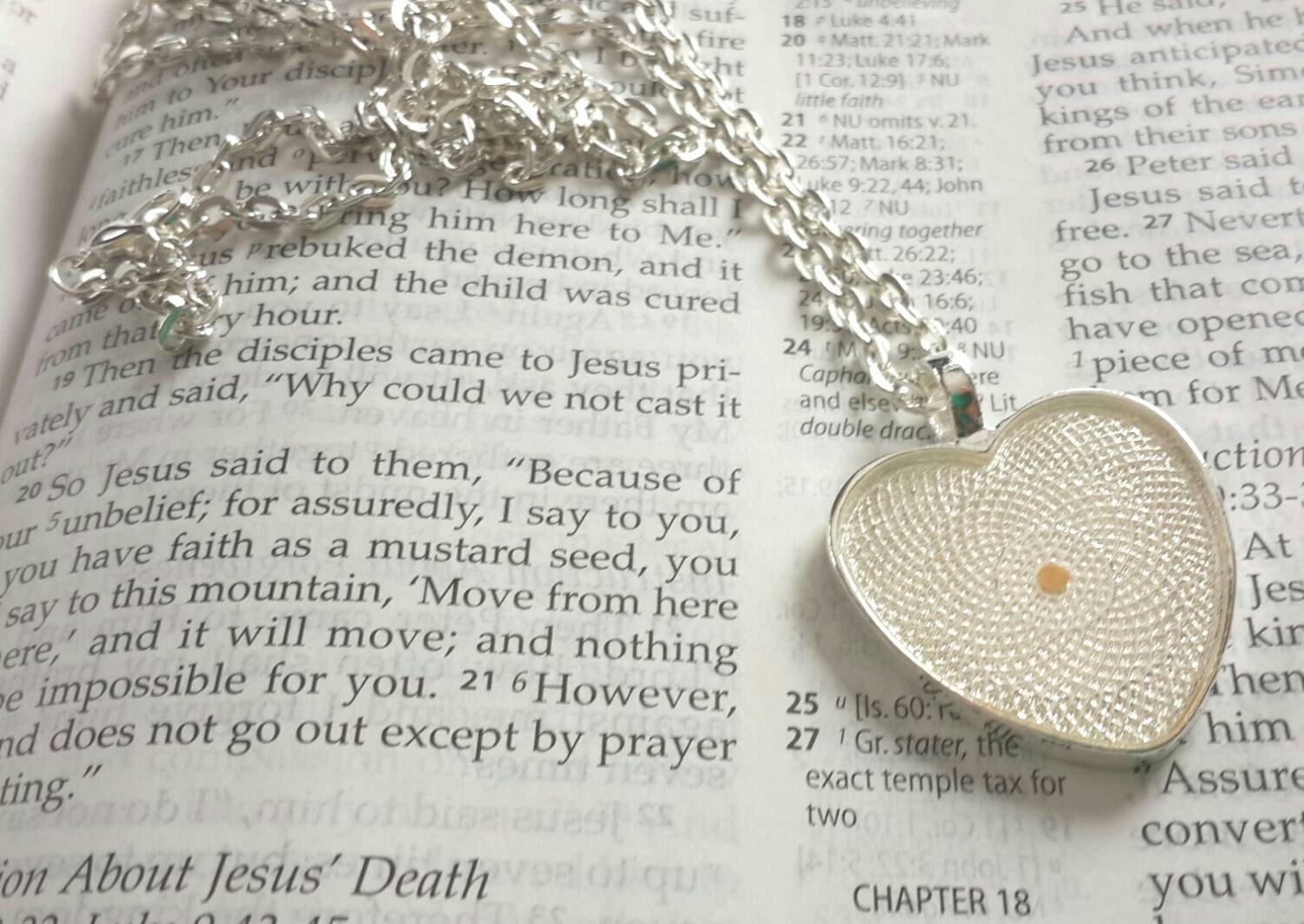 Mustard Seed Necklace Mustard Seed Faith Necklace Heart Etsy