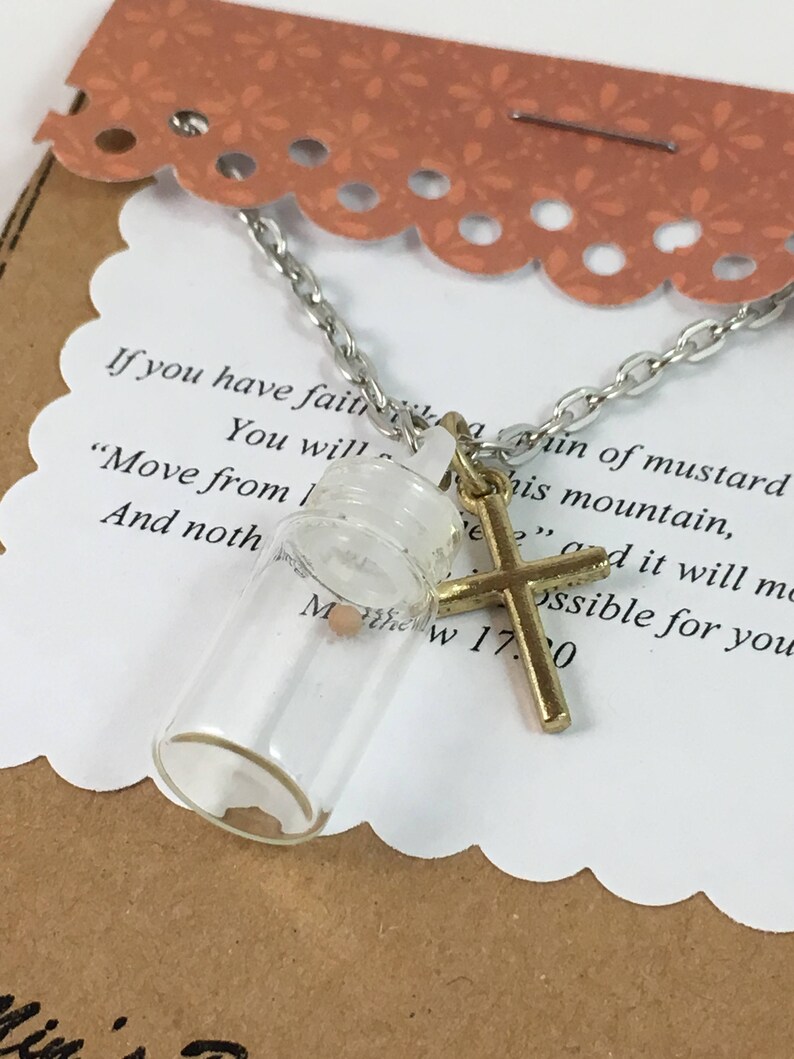 Mustard seed necklace faith necklace bottle necklace mustard seed faith Christan necklace Cross necklace mustard seed jewelry image 3