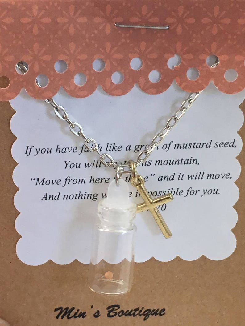 Mustard seed necklace faith necklace bottle necklace mustard seed faith Christan necklace Cross necklace mustard seed jewelry image 2