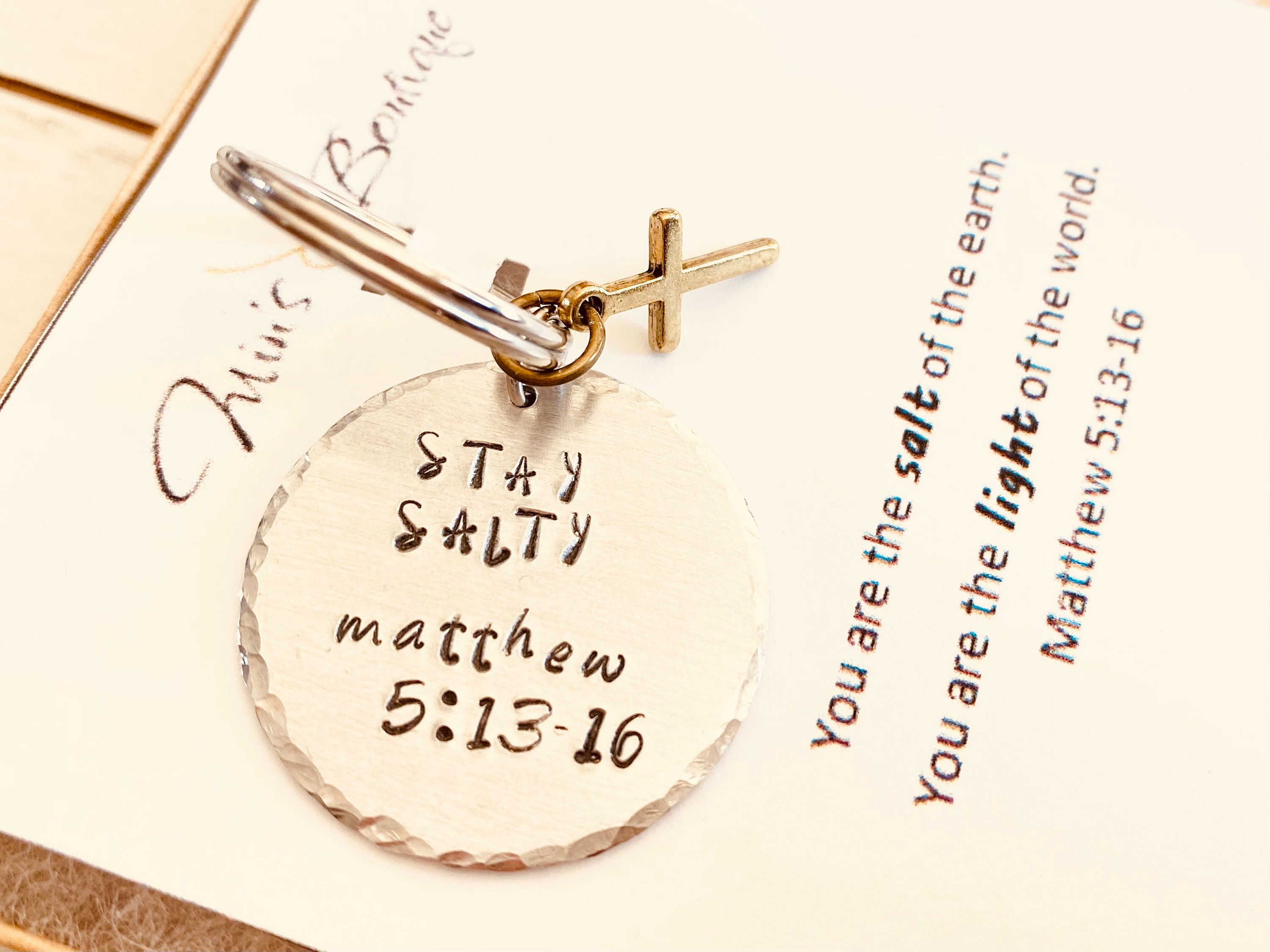 Stay salty keychain - salt and light keychain - salt of the earth - light of the world - Christian gifts - Christian gifts - silver keychain