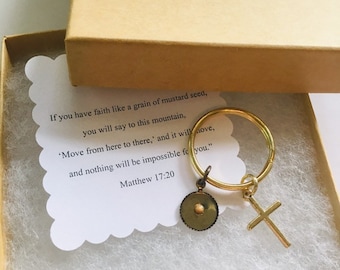 Mustard seed keychain - tiny mustard seed keychain - faith keychain - faith of a mustard seed keychain - Christian keychain - baptism gifts