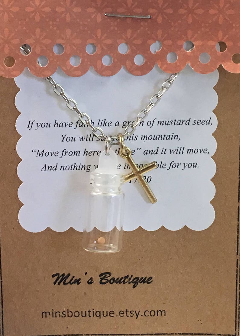 Mustard seed necklace faith necklace bottle necklace mustard seed faith Christan necklace Cross necklace mustard seed jewelry image 4