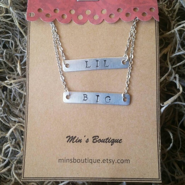 Big lil sorority necklace bar necklace sorority necklace big sis little sis monogrammed necklace silver necklace big sister little sister