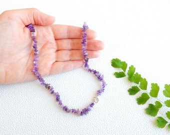 Purple amethyst necklace with sterling silver clasp