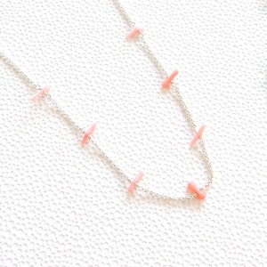 Long pink coral branch necklace sterling silver rolo chain ajustable necklace image 5