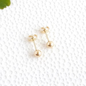 14K yellow gold ball stud 4mm simple small post earrings image 1