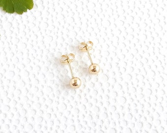 14K yellow gold ball stud | 4mm simple small post earrings