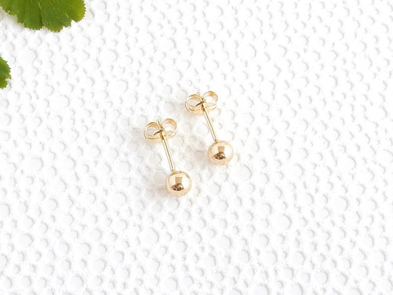 14K yellow gold ball stud 4mm simple small post earrings image 1