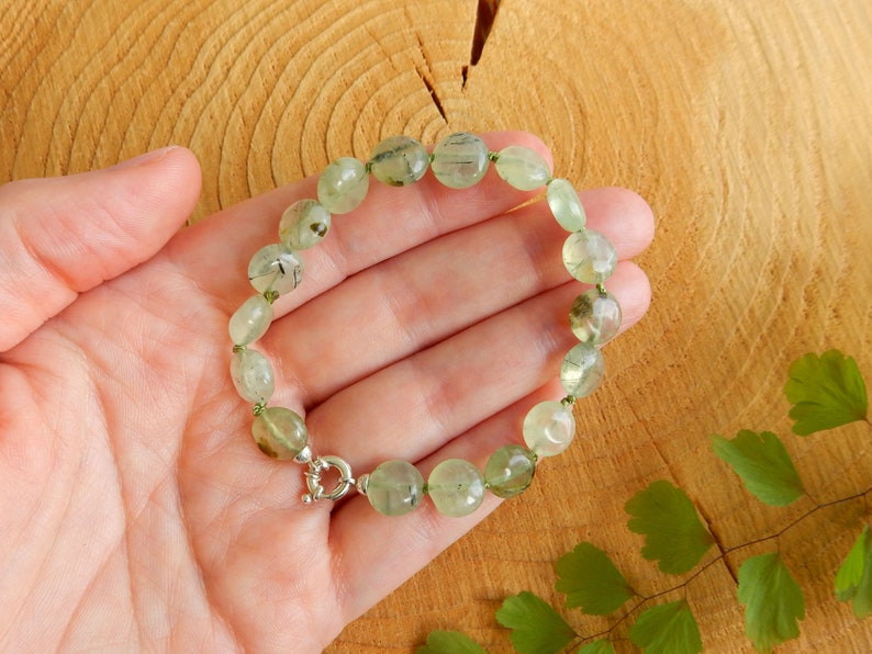 Bracelet Prehnite vert avec fermoir en argent sterling image 4