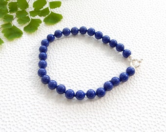 Blue Jade bracelet with sterling silver clasp | 6mm beads