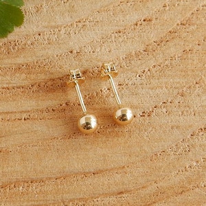 14K yellow gold ball stud 4mm simple small post earrings image 3
