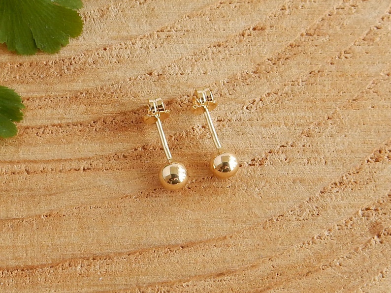 14K yellow gold ball stud 4mm simple small post earrings image 3