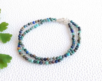 Chrysocolla stacking bracelet | small bead bracelet with silver clasp