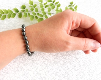 Hematite bracelet with sterling silver clasp | grey gemstone bracelet