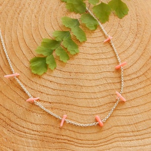 Long pink coral branch necklace sterling silver rolo chain ajustable necklace image 6