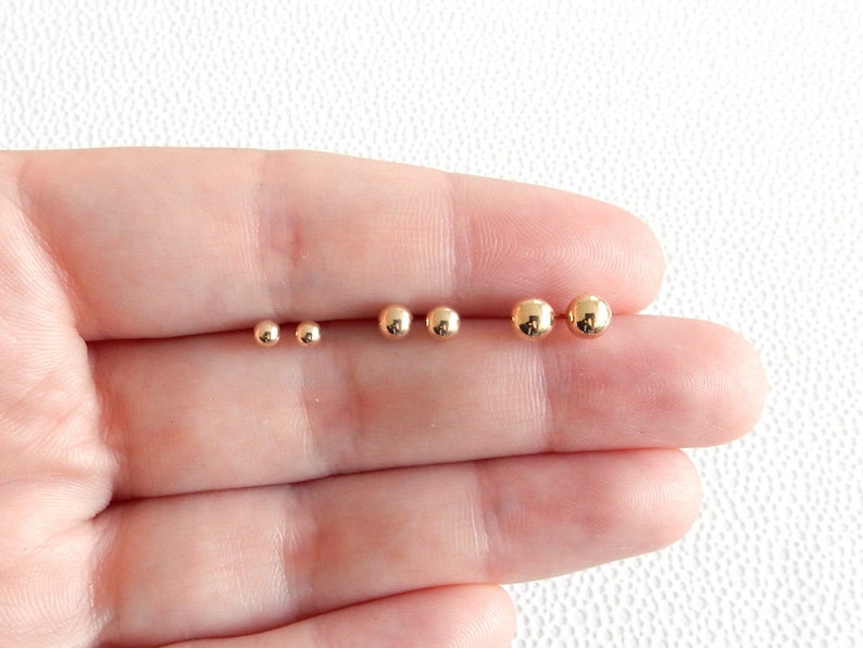 14K yellow gold ball stud 4mm simple small post earrings image 5