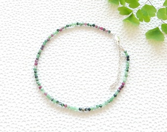 Ruby zoisite (anyolite) bracelet with sterling silver clasp | small bead bracelet
