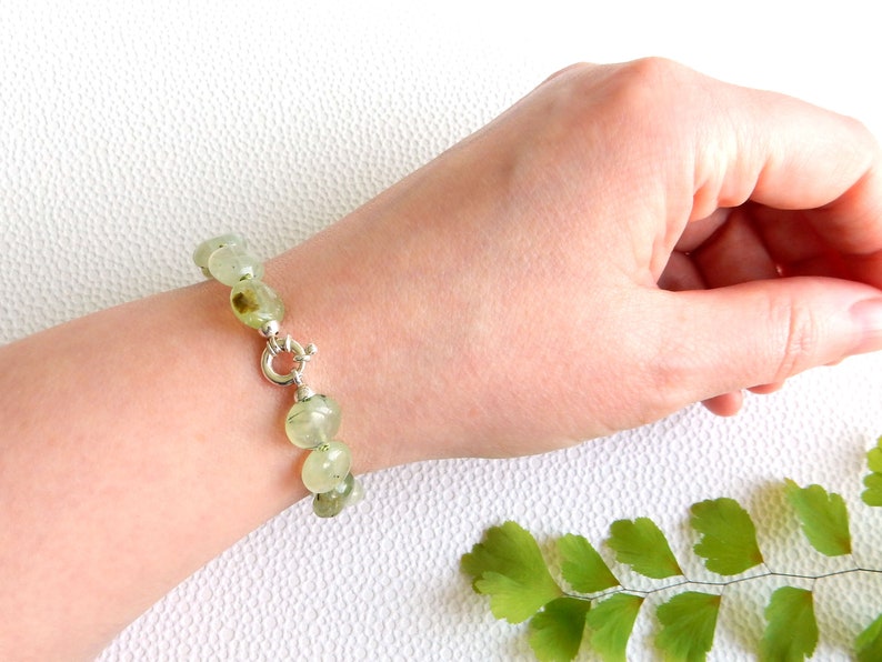 Bracelet Prehnite vert avec fermoir en argent sterling image 8