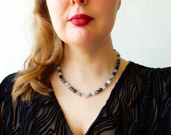 Tourmalated quartz necklace | gemstone bead necklace