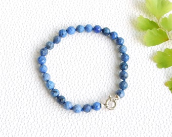 Blue dumortierite bracelet with sterling silver clasp