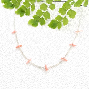 Long pink coral branch necklace sterling silver rolo chain ajustable necklace image 1