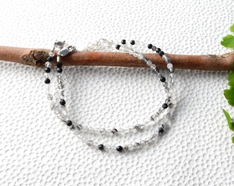 Tourmalinated quartz bracelet with sterling silver clasp | small bead bracelet