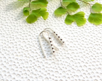 Short shiny polished dangling beaded sterling silver earrings