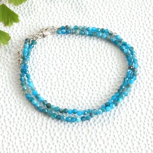 Blue apatite bracelet with sterling silver clasp | small bead bracelet