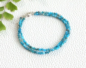 Blue apatite bracelet with sterling silver clasp | small bead bracelet