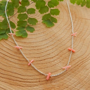 Long pink coral branch necklace sterling silver rolo chain ajustable necklace image 3