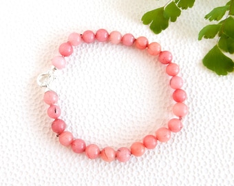 Beaded strawberry quartz bracelet with sterling silver clasp | pink gemstone beads