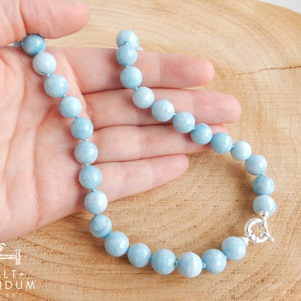 Larimar necklace with sterling silver clasp | genuine gemstone 10mm round faceted beads (18 inch)