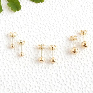 14K yellow gold ball stud 4mm simple small post earrings image 4