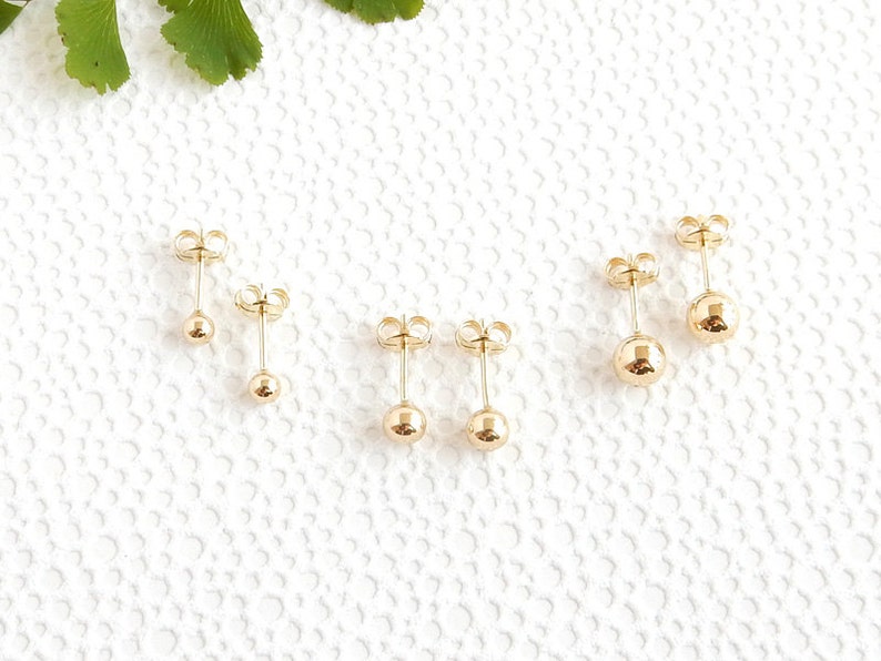14K yellow gold ball stud 4mm simple small post earrings image 4