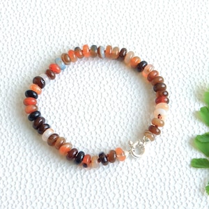 Multi-colour brown and orange agate bracelet with sterling silver clasp