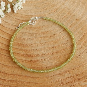 Peridot green gemstone bracelet with sterling silver clasp | small bead bracelet