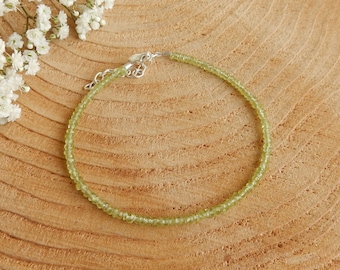 Peridot green gemstone bracelet with sterling silver clasp | small bead bracelet
